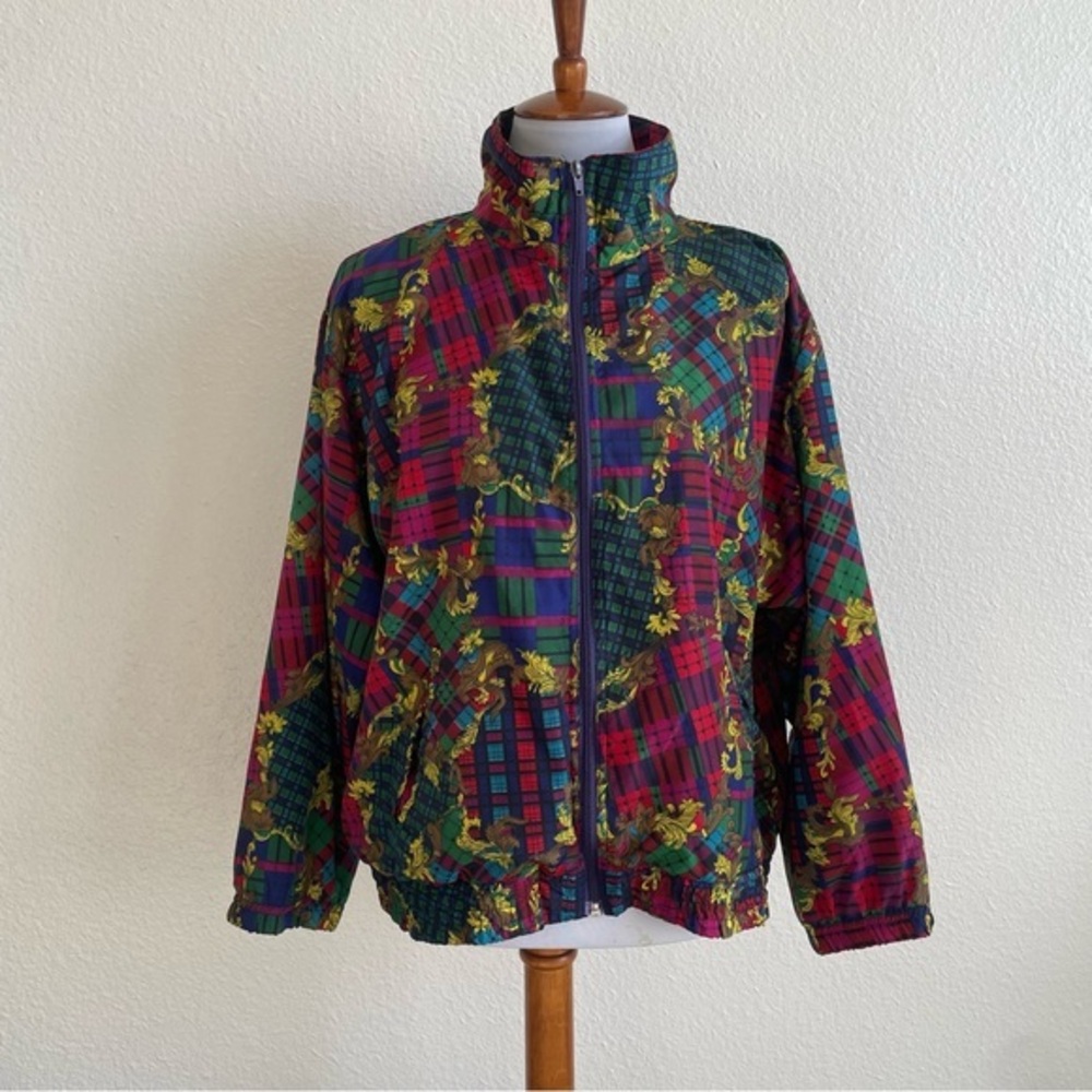 Vintage 90s EVR Bomber Windbreaker Jacket Womens Petite Large Retro Multicolor